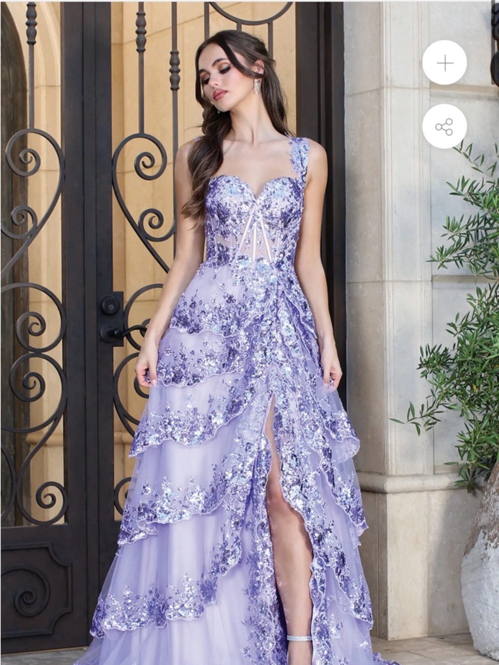 Lavender Sequin Tiered Evening Gown - Women Dresses prom